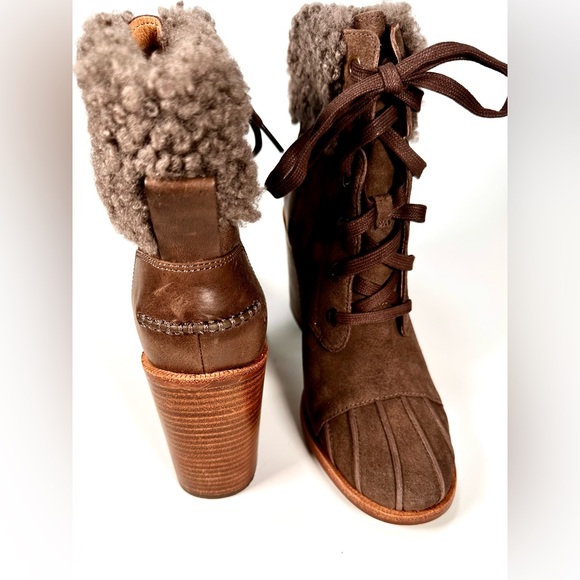 UGG JAXON SUEDE CUFF LACE UP SHEARLING BOOTS - Picture 7 of 12